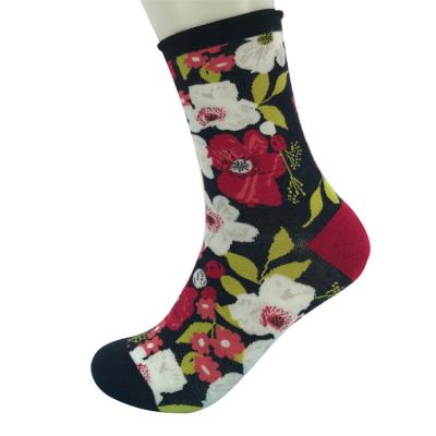 China Unisex Socken für den Alltag Farbiger Floret Fußsocken in Damen Jacquard Bambus Design zu verkaufen