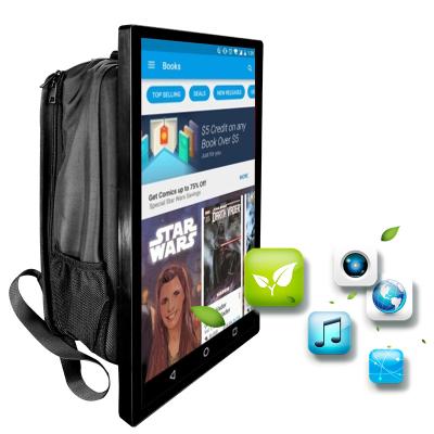 China Indoor LCD Advertising Display 21.5 Inch Human Backpack Walking Billboard For Adv Show for sale