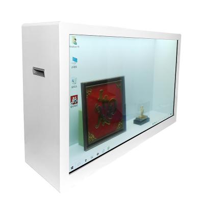 China 55 Inch Player Door Open Back Capacitive Touch Screen Video Display Indoor Transparent Advertising Indoor Box For Exhibition for sale