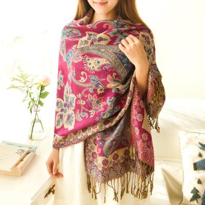 China 100 polyester new arrival wind scarf jacquard pashmina pashmina warm ethnic shawls for women winter for sale