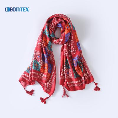 China wholesale beautiful color 80 polyester+20 peru scarf red cotton viscous scarf viscous printed shawl for women for sale