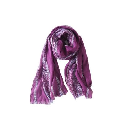 China Fashion Fancy Long Yarn Purple Two Color Striped Knitted Scarves Singapore Scarf For Women for sale