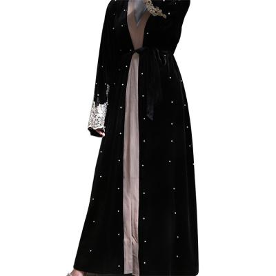 China Women Open Back Muslim Dress Polyester Dubai Kimono Velvet Islamic Abaya Clothing for sale