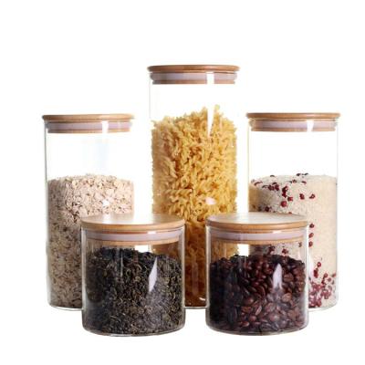 China Viable Popular Glass Spice Jar Jar Storage Glass Storage 300ml 500ml 800ml With Bamboo Lid for sale