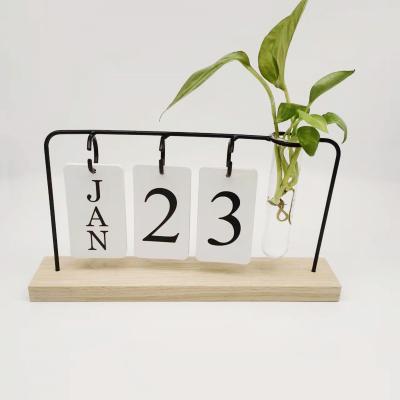 China Table Calendar Printing Nordic Simple Institute of Statistics Style Iron Desk Calendar with Glass Vase Planner Week Date Display for Office Desk Decoration for sale