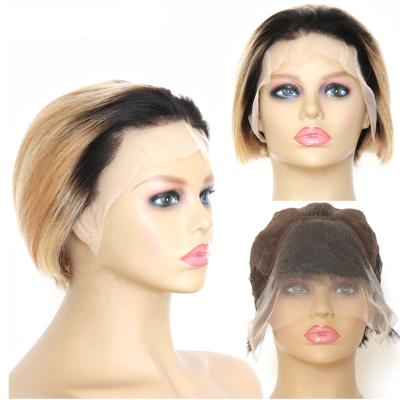 China 1B/27 13x4 Lace Front Wig HD Short Bob Wig HD Short Pixie Cut Sheer Sheer Swiss Lace Barely Shedding Soft Smooth Thick Bob Human Hair Wigs 13x4 For Black Women for sale