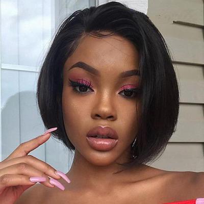 China 100% Short Silky Straight Wave Lace Wigs Virgin Hair T Part Shorten Hair Wigs For Blacck Women for sale