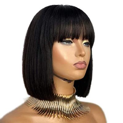 China Wholesale Silky Straight Bob Wig Brazilian Remy Hair Straight Hair Wigs For Women Ombre Color Full Machine Made Wig With Bang for sale