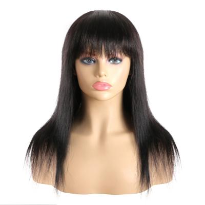 China Silky Straight Wave Human Hair Wigs With Natural Black Color Brazilian Remy Hair Glueless Wigs For Women Full Bangs Machine Made Wigs for sale