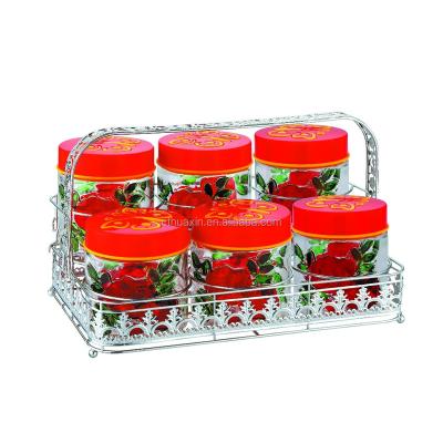 China 6pcs Sustainable Glass Candy Jar With Hand Writing In Metal Holder for sale