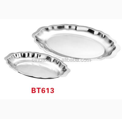 China Durable Food Tray Thai Meat Platter Oval Style Stainless Steel Platter for sale