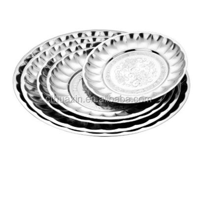 China Home Hotel Restaurant Stainless Steel Round Serving Tray With Pattern for sale