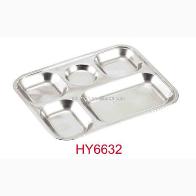 China Sustainable Hot Sale 5 Compartment Stainless Steel Food Tray for sale