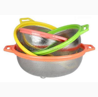 China Sustainable Colored Stainless Steel Colander With Plastic Handle for sale