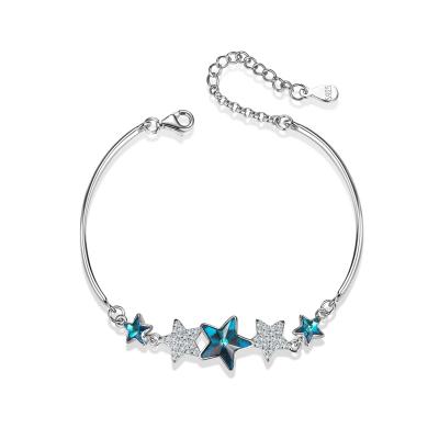 China Shiny Jewelry TRENDY 925 Sterling Silver Christmas Friendship Bracelet Moissanite Crystal Bracelet Bangle blue from Dropshipping for sale