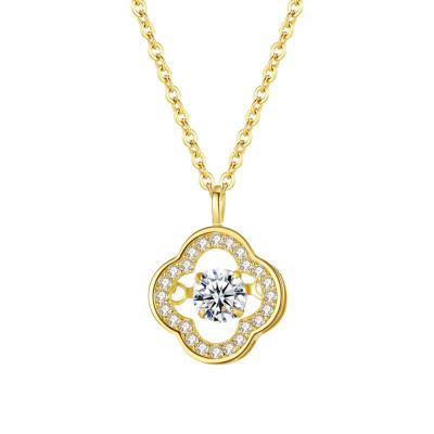 China Dropshipping Wholesale CZ Sterling Silver 925 Leaf Clover Dancing CZ Sterling Silver 925 Necklace Four Current 18K Yellow Gold Plated Necklace Jewelry for sale