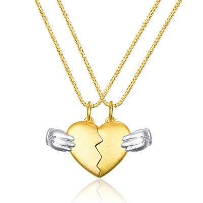 China Dropshipping Religious Chunky Half Heart Necklace Gold Plated Pure 925 Sterling Silver Angeltee Necklace Jewelry for sale