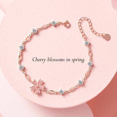 China Trendy Pink Sakura Cherry Blossom Flower Bracelet 925 Sterling Silver Bracelets Romantic Jewelry from wholesale 2022 CLASSICS for sale