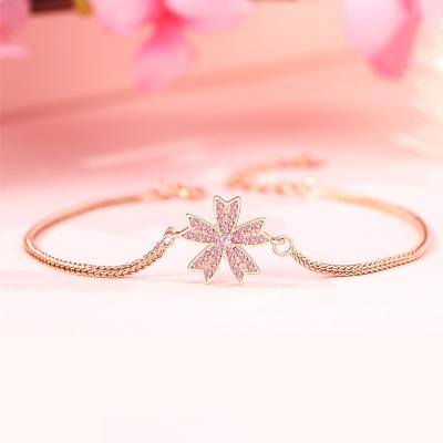 China Wholesale Best Friends 925 Silver Bangle Jewelry CLASSIC Cherry Blossom Design Bangles Ladies Bangle Pink Bracelets for sale