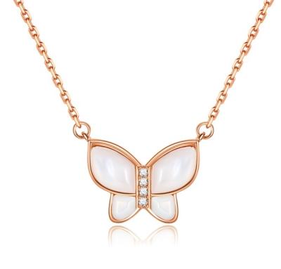 China FASHIONABLE Creative Dropshipping New 925 Silver Rose 18K Gold Plated Pure Shell Butterfly Necklace Women Gift Jewelry for sale