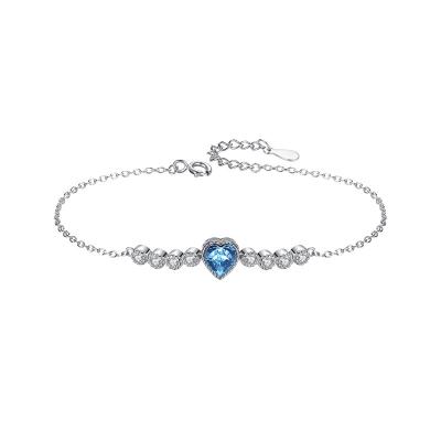 China Dropshipping VANA High Quality Heart Silver Fine Jewelry Heart Bracelets Women FASHION Blue Gift Crystal Chain Bracelet Trendy Wedding for sale