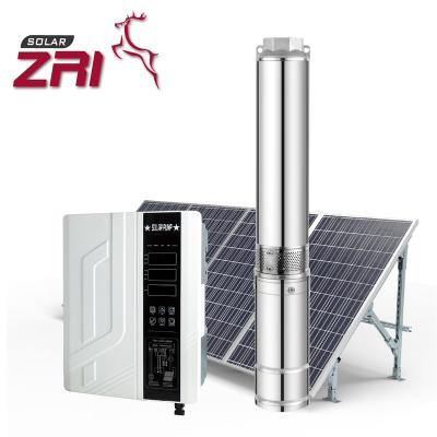 China ZRI 4 inch family homes AC/DC hybrid solar water pump,ACDC auto add-on submersible pump,solar pump for irrigation for sale