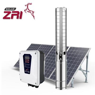 China ZRI family homes 4 inch solar powered water pump, submersible 304 stainless steel impeller solar water pump, solar pump for deep well for sale