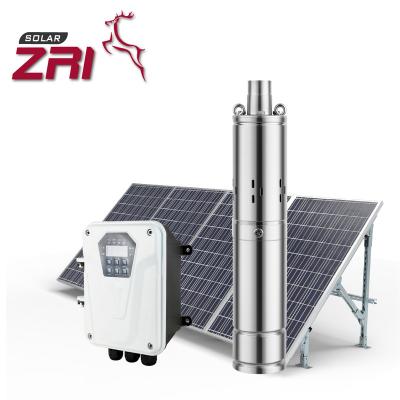 China ZRI Family Homes 3 Inch DC Brushless Solar Pump, Helical Rotor Submersible Solar Water Pump, Solar Screw Pump with MPPT Controller for sale