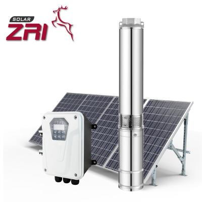 China ZRI Family Homes 4 Inch DC Brushless Solar Pump, Centrifugal Submersible Solar Water Pump, Solar Pump for Deep Well with MPPT Controller for sale