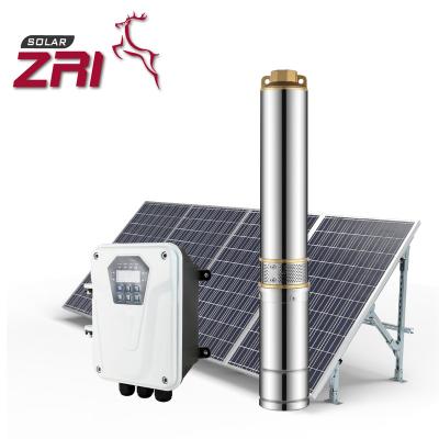 China ZRI Family Homes 3 Inch DC Brushless Solar Pump, Impeller Submersible Solar Water Pump, Solar Pump for Deep Well with MPPT Controller for sale