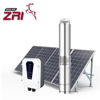 China ZRI family homes economical type centrifugal solar submersible pump, DC solar water pump, 3 inch solar pump for deep well and MPPT controller for sale