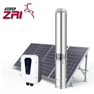 China Family Homes ZRI Economic Type 4 Inch Solar Water Pumps Submersible Pump Set For Deep Well With MPPT Controller for sale