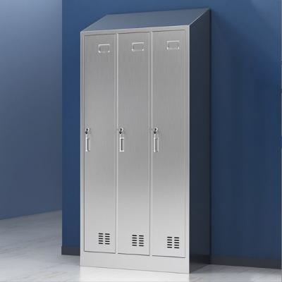 China Sloped Top Bathroom Stainless Steel Three-Door Storage Locker for sale