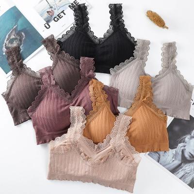 China Antibacterial source of beauty bra seamless chest bra lace up strapless lace strapless vest bra for sale