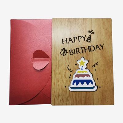 China Wholesale Wood Folding Birthday Greeting Card Bamboo Wooden Craft Decoration Natural Color Cut Laser Cut,Laser Engraving OEM for sale