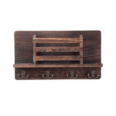 China Europe Rustic Wooden Wall Mounted Organizer With Key Hooks Mail Sorter For Home Decor Barnwood Wood Key Rack for sale