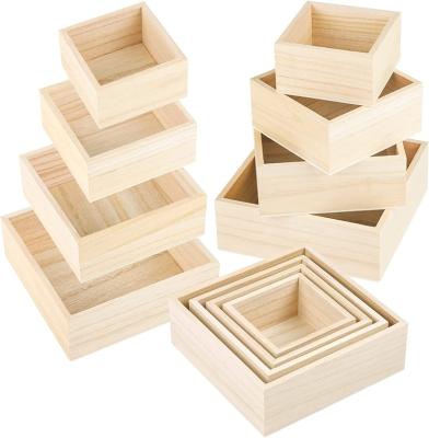 China Europe Unfinished Wooden Box in Square Container Craft Box Storage Organizer Small Rustic Wooden Box 4 Sizes for sale