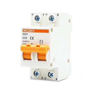 China Silver DC Copper/DC MCB Parts Mini Circuit Breaker 2P 25A 500V 6kA Contact Din Rail For Solar PV System Disconnecting OEM ODM for sale