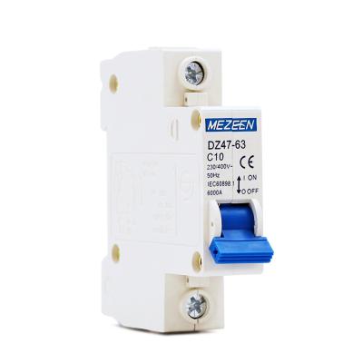 China DZ47-63 Copper Miniature Circuit Breaker 1 Pole 10A DIN Rail Low Voltage C10 Mount for sale