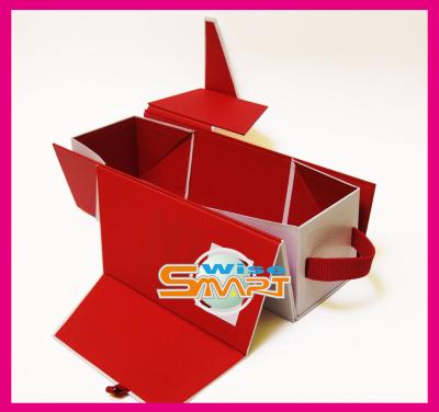 China Custom Red Mahogany / Cardboard / Rigid Paper Board Wine Packaging Boxes, Paper Folding Box for sale