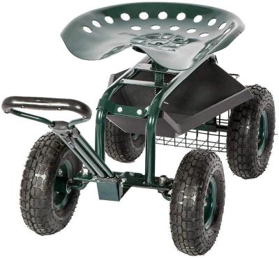 China Tools Rolling Garden Stools Trolley Work Swivel Seat Utility Basket for sale