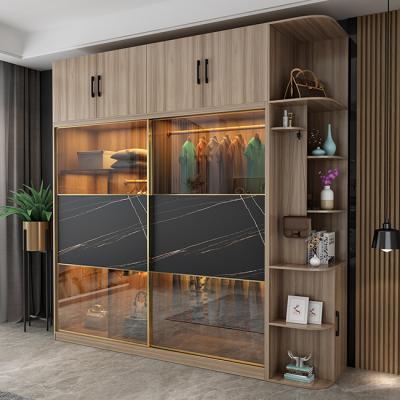 China Good Quality Modern Wooden Bedroom Furniture Closet Fabric Storage Sliding Door Wardrobe for sale