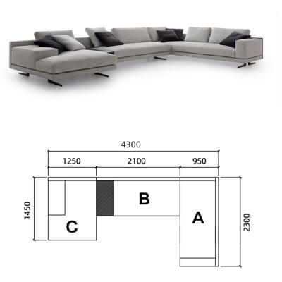 China Modern Solid Wood Chaise Lounge Fabric Sofa Sets (Others) Frame Adjustable Villa 7 Seats U Shape Sectional Sofas for sale