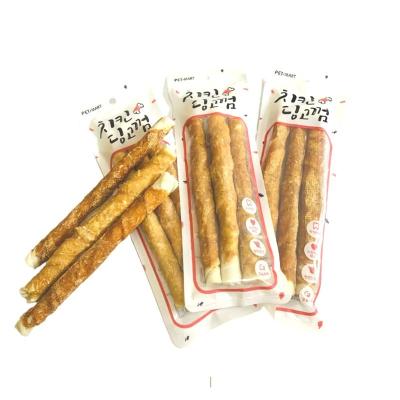 China Small Animals Dog Treat Bleached Cowhide Chicken Stick Snacks OEM Supplier Cowhide Stick Dog Chew By Natrual Wrap for sale