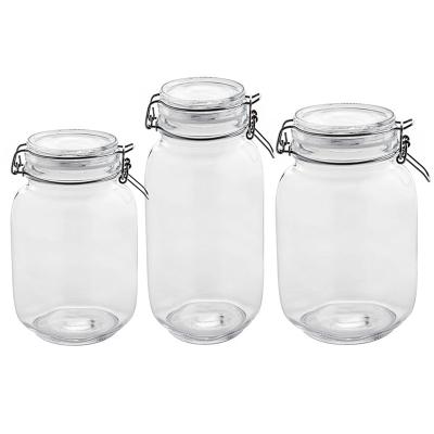 China Hot Transparent Glass Homeware Storage Bottles And Jars Kitchenware Spice Storage Jar With Locking Lid for sale