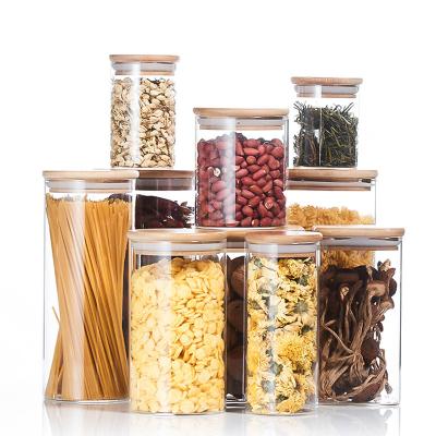 China High Borosilicate Na Glass Round Jar Square And Bottles Food Packing Container Gass Jar Storage Container With Bamboo Lid for sale