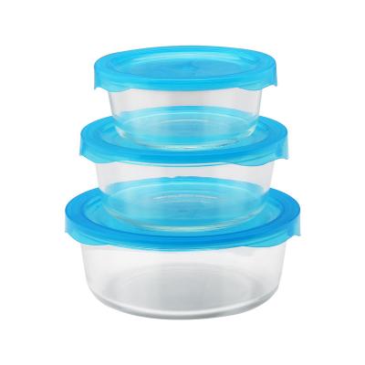 China Low Borosilicate Glass Storage Microwavable Food Container With PP Lid Round Shape for sale