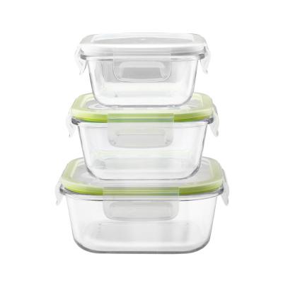 China High Borosilicate Glass Storage Microwavable Food Container With PP Lid Square Shape And Silicone Rubber for sale