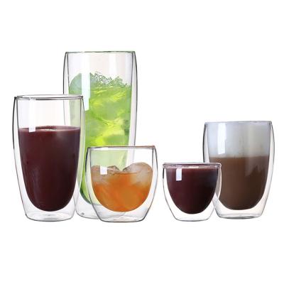 China Custom Heat Resistant OEM Borosilicate Double Wall Stored Glass Coffee Mugs For Tea Coffee Cup for sale