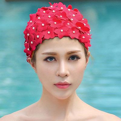 China Hot Selling Beautiful Swim Cap Flower Lady Women Silicone Swimming Printed Hat for sale